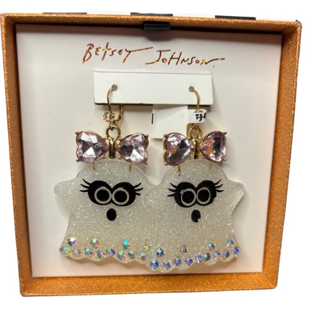 Betsey Johnson Ghost Earrings with Pink and Gold Accents